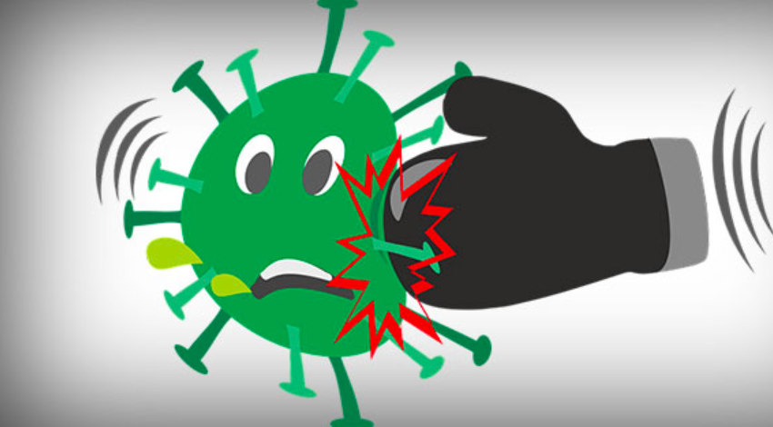 A graphic image of Coronavirus being boxed
