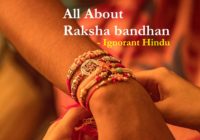 A male hand with Rakhi tied on the wrist and words reading- ALL ABOUT RAKSHA BANDHAN