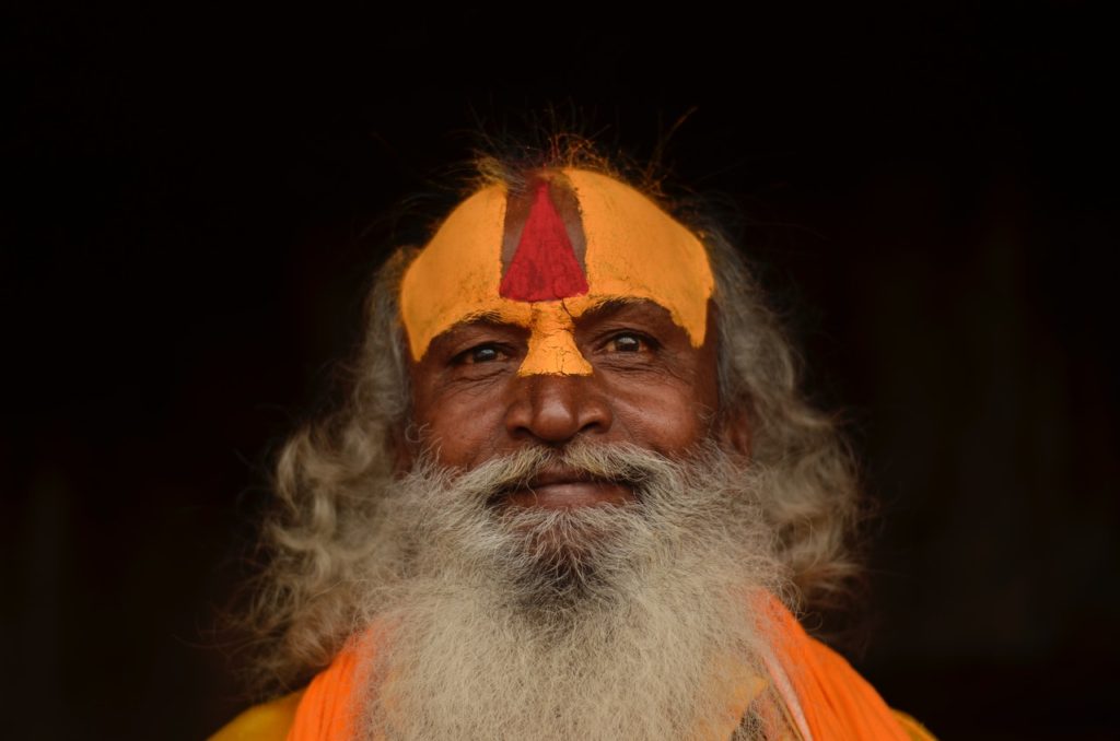 A picture of Hindu Sadhu with prominent Tilak