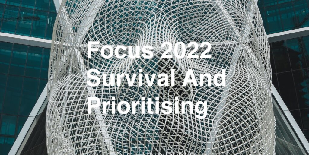 A wired face with words FOCUS 22- survival and prioritising